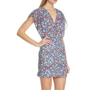 Saloni Brooke Mini Dress in Blue Poppyfield Confetti Silk Abstract Floral 10